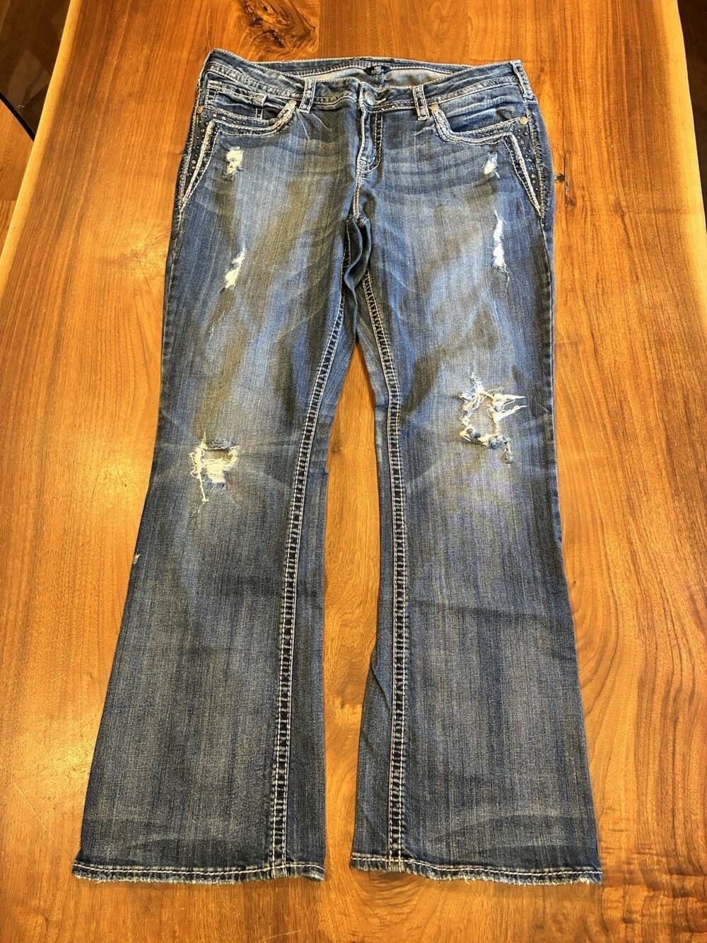 Silver Jeans Aiko Bootcut Women's Blue Denim Jeans Medium Wash‎ Bling Sz 18
